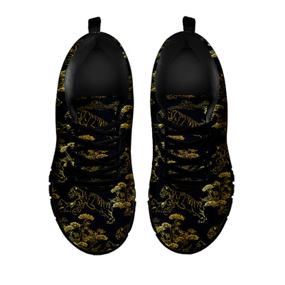 Black And Gold Japanese Tiger Print Black Sneakers
