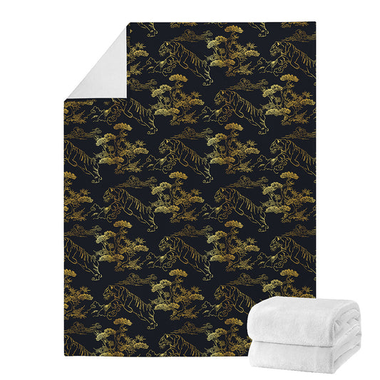 Black And Gold Japanese Tiger Print Blanket