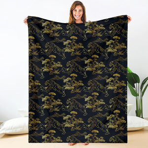 Black And Gold Japanese Tiger Print Blanket