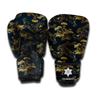 Black And Gold Japanese Tiger Print Boxing Gloves
