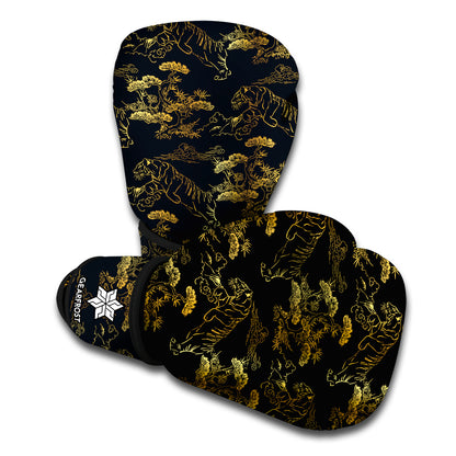 Black And Gold Japanese Tiger Print Boxing Gloves