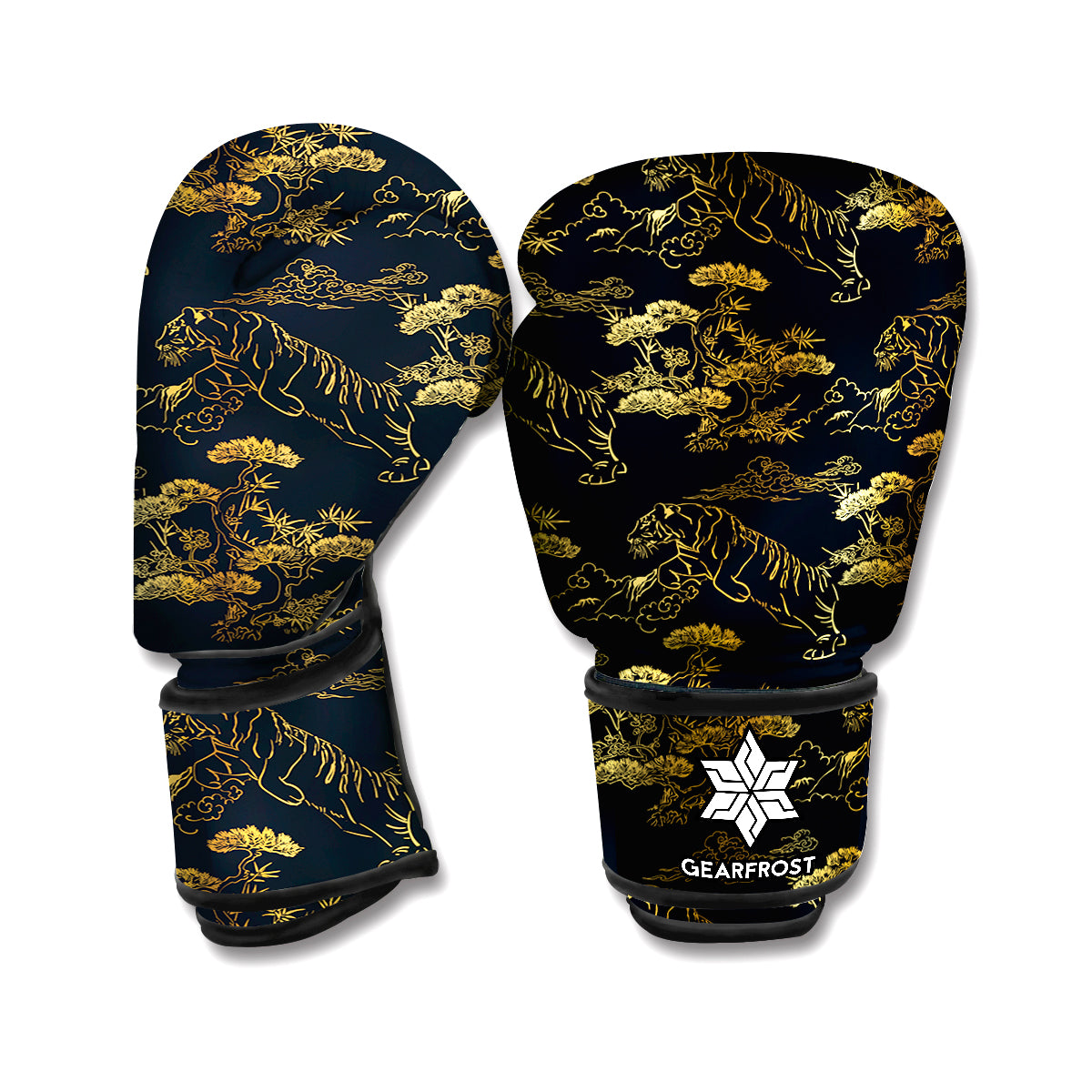 Black And Gold Japanese Tiger Print Boxing Gloves