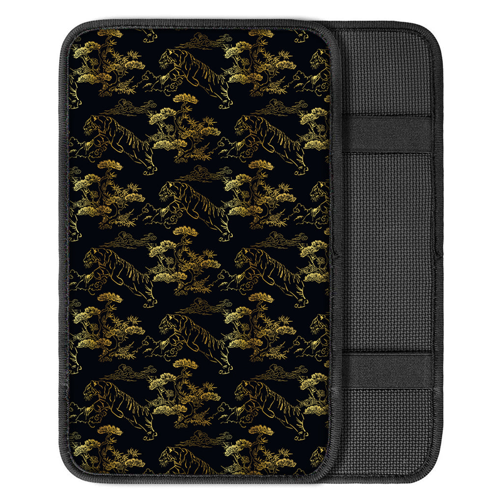 Black And Gold Japanese Tiger Print Car Center Console Cover