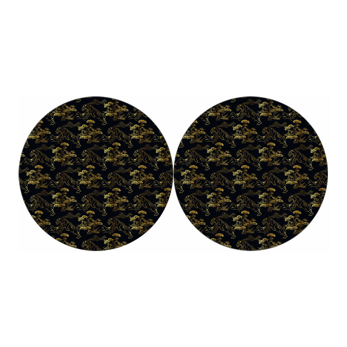 Black And Gold Japanese Tiger Print Car Coasters