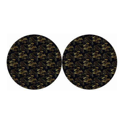 Black And Gold Japanese Tiger Print Car Coasters