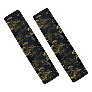 Black And Gold Japanese Tiger Print Car Seat Belt Covers