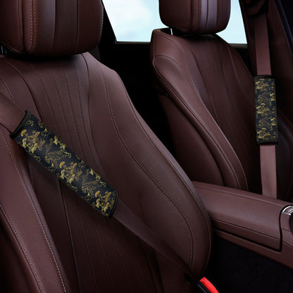 Black And Gold Japanese Tiger Print Car Seat Belt Covers