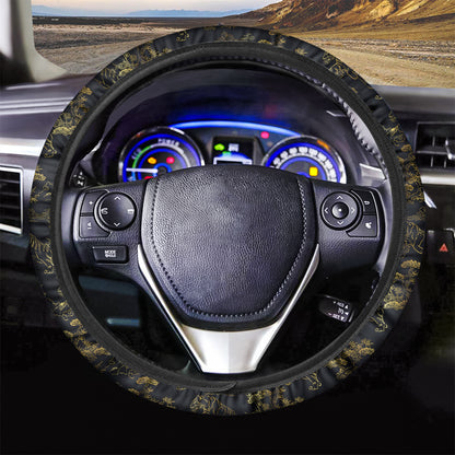 Black And Gold Japanese Tiger Print Car Steering Wheel Cover