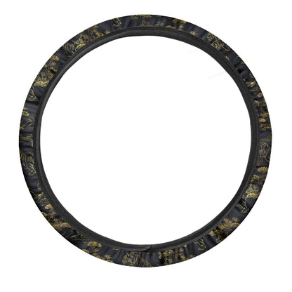 Black And Gold Japanese Tiger Print Car Steering Wheel Cover
