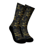 Black And Gold Japanese Tiger Print Crew Socks