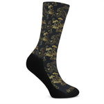 Black And Gold Japanese Tiger Print Crew Socks