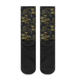 Black And Gold Japanese Tiger Print Crew Socks