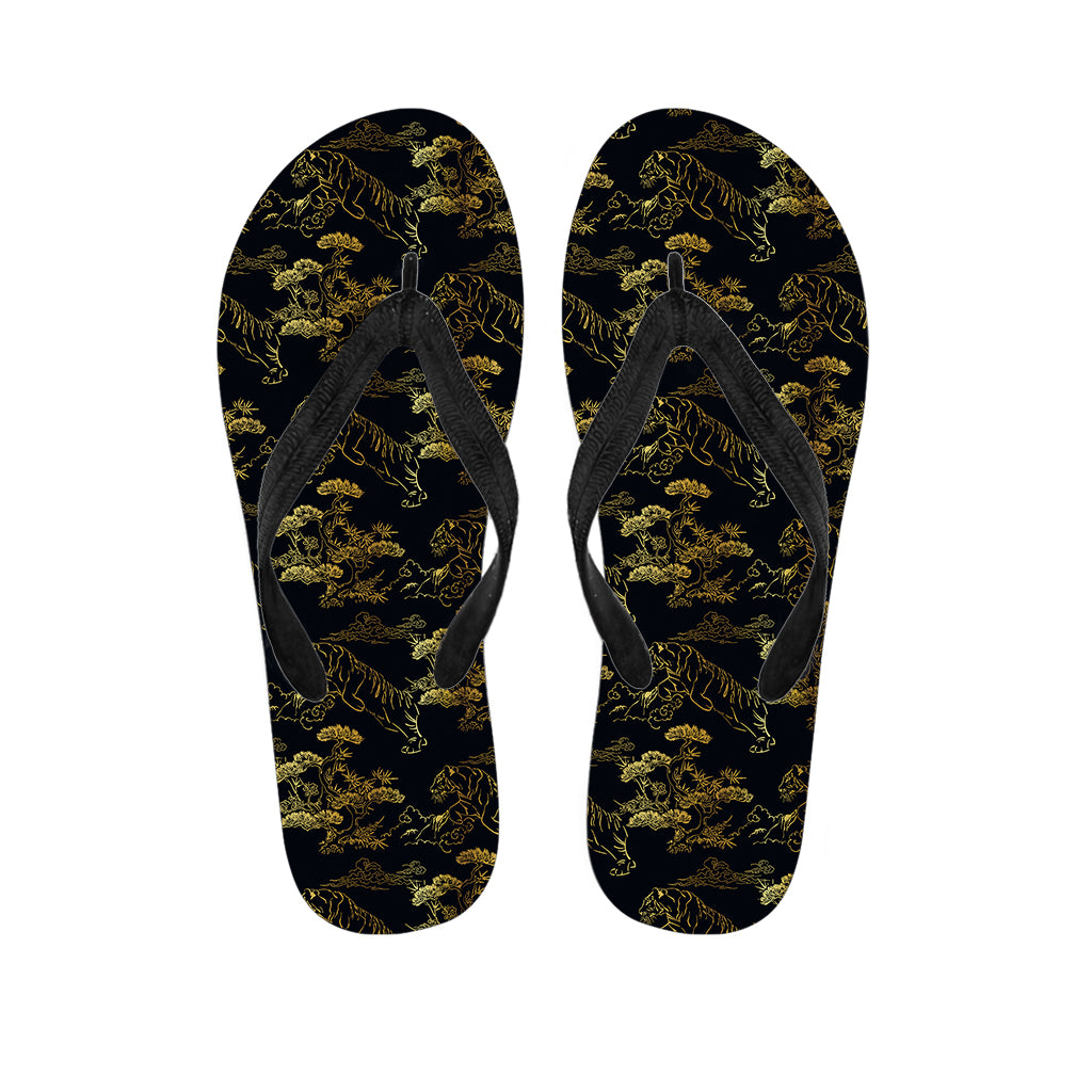 Black And Gold Japanese Tiger Print Flip Flops