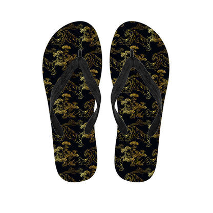 Black And Gold Japanese Tiger Print Flip Flops