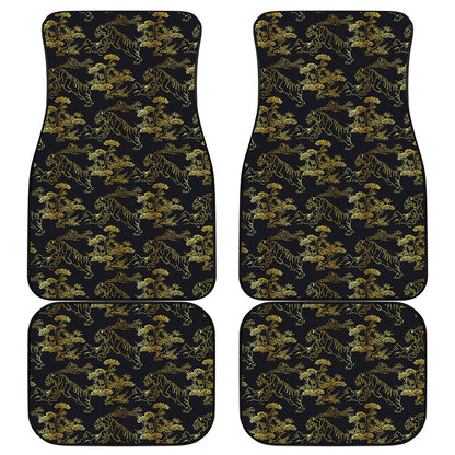 Black And Gold Japanese Tiger Print Front and Back Car Floor Mats