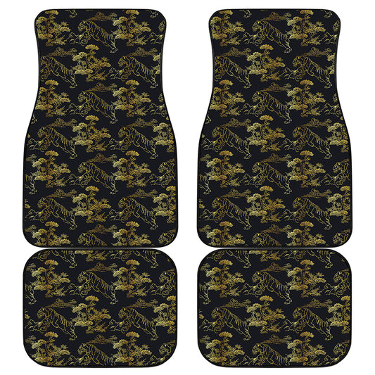 Black And Gold Japanese Tiger Print Front and Back Car Floor Mats
