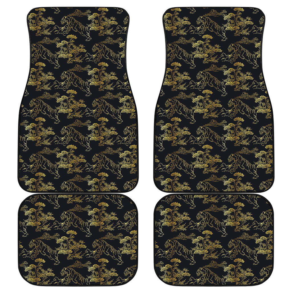 Black And Gold Japanese Tiger Print Front and Back Car Floor Mats