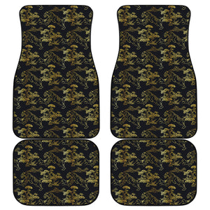 Black And Gold Japanese Tiger Print Front and Back Car Floor Mats