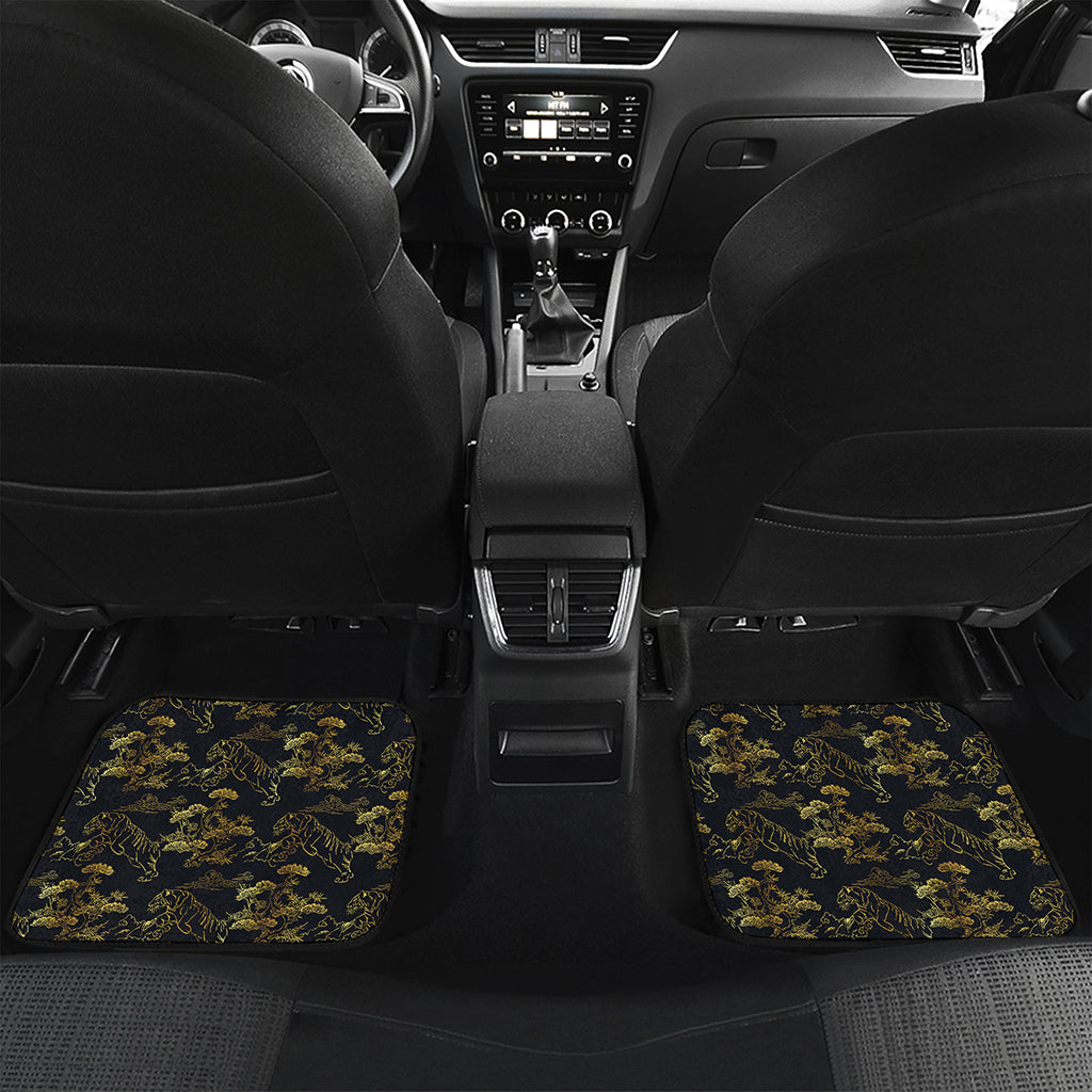 Black And Gold Japanese Tiger Print Front and Back Car Floor Mats