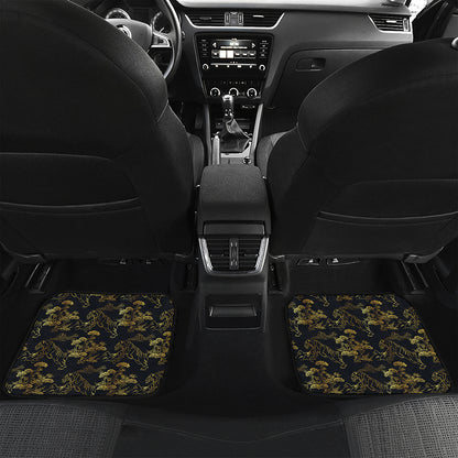 Black And Gold Japanese Tiger Print Front and Back Car Floor Mats