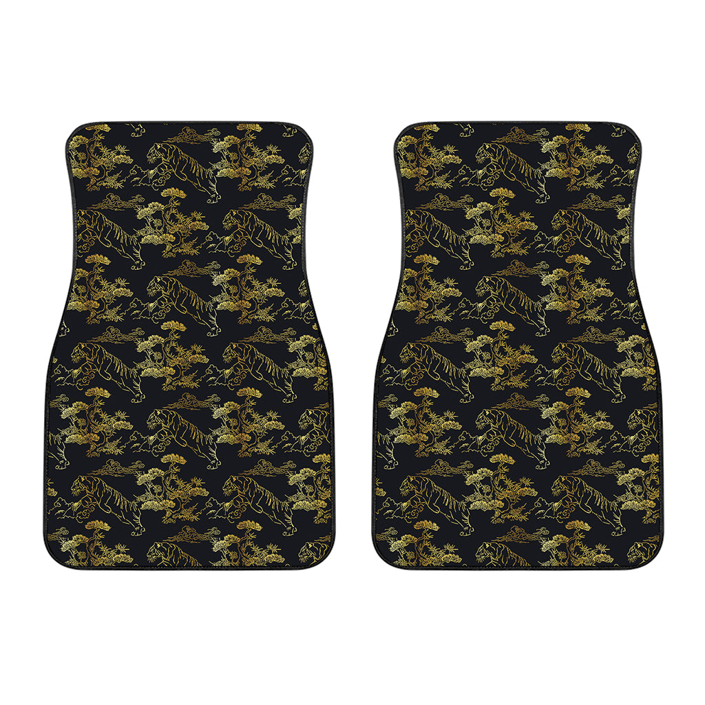 Black And Gold Japanese Tiger Print Front Car Floor Mats