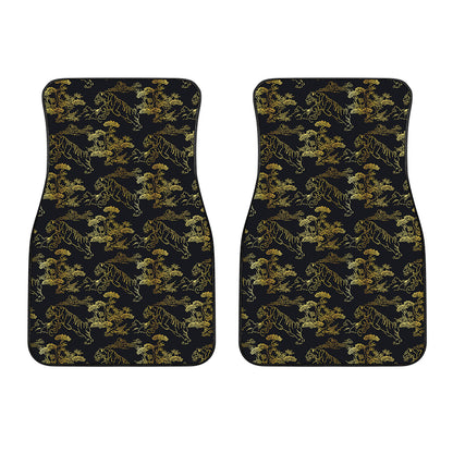 Black And Gold Japanese Tiger Print Front Car Floor Mats