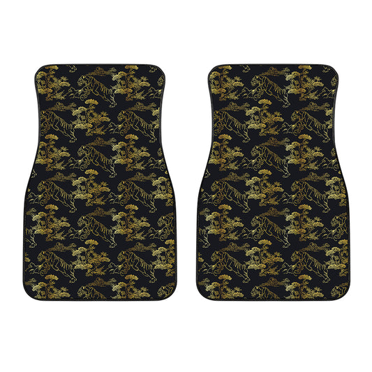 Black And Gold Japanese Tiger Print Front Car Floor Mats