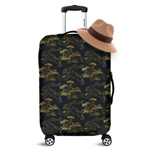 Black And Gold Japanese Tiger Print Luggage Cover