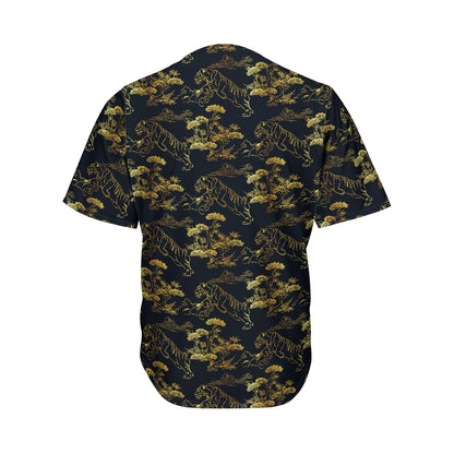 Black And Gold Japanese Tiger Print Men's Baseball Jersey