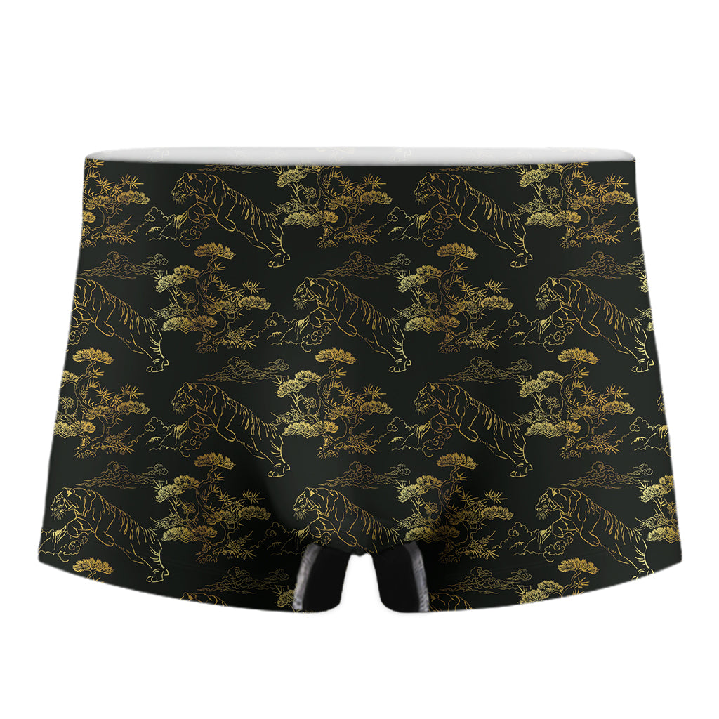 Black And Gold Japanese Tiger Print Men's Boxer Briefs