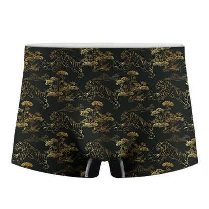 Black And Gold Japanese Tiger Print Men's Boxer Briefs