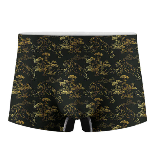 Black And Gold Japanese Tiger Print Men's Boxer Briefs