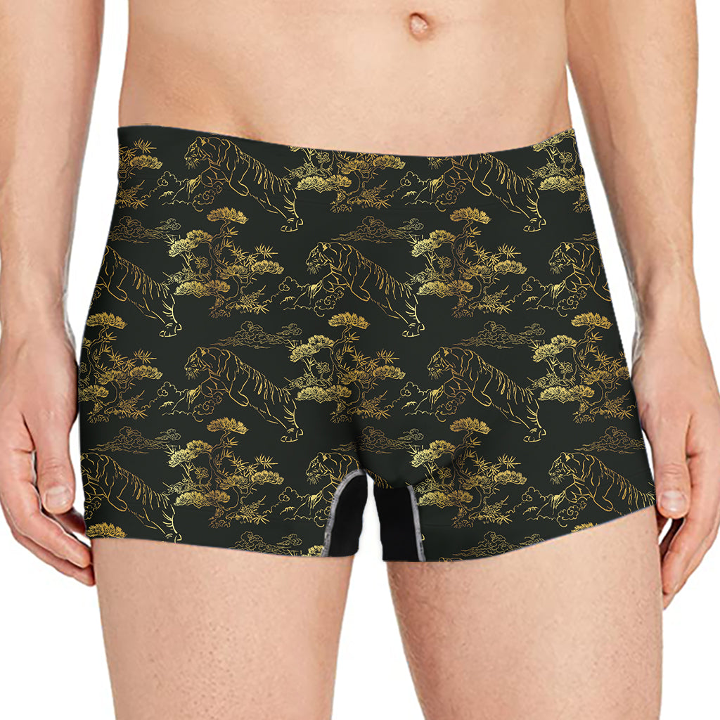Black And Gold Japanese Tiger Print Men's Boxer Briefs