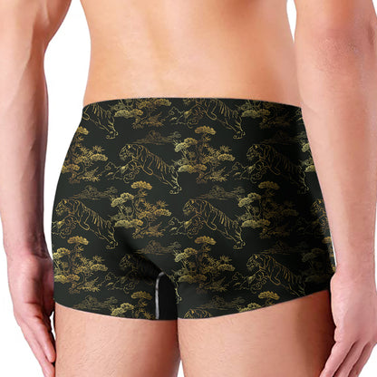 Black And Gold Japanese Tiger Print Men's Boxer Briefs