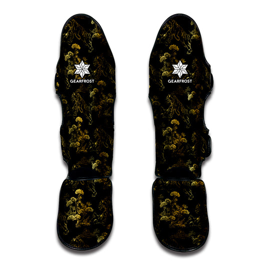 Black And Gold Japanese Tiger Print Muay Thai Shin Guard