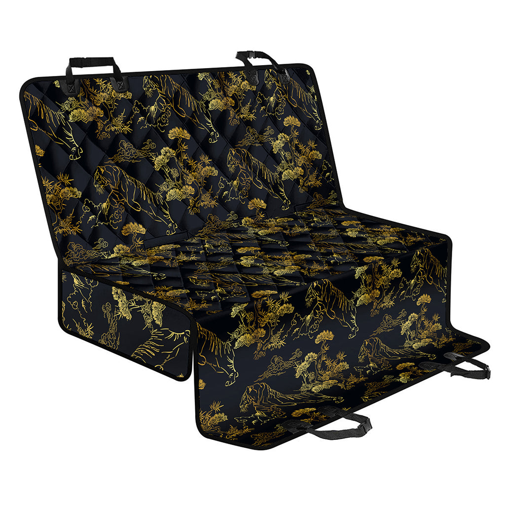 Black And Gold Japanese Tiger Print Pet Car Back Seat Cover