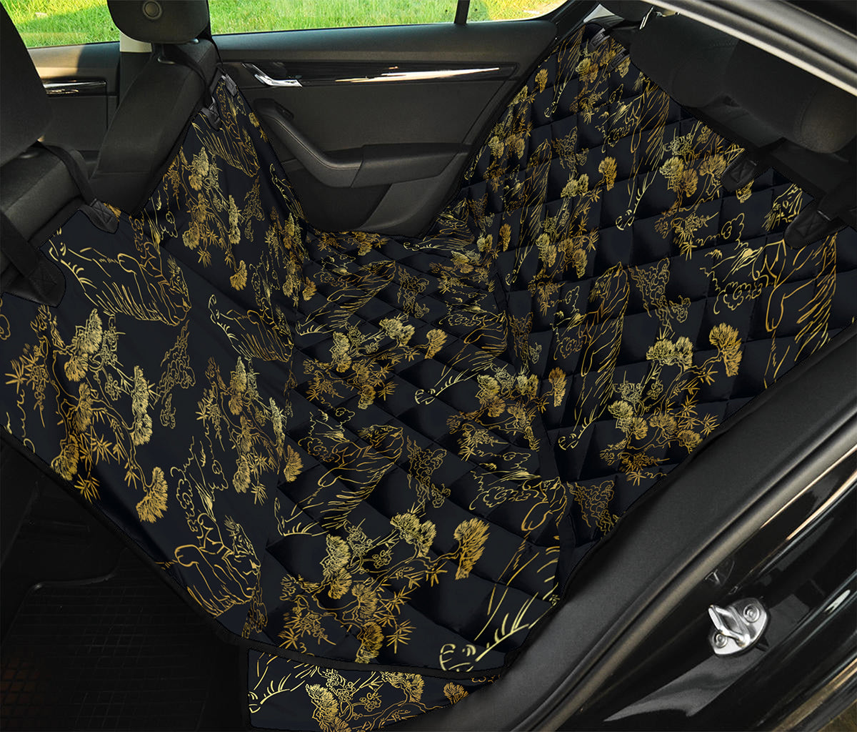 Black And Gold Japanese Tiger Print Pet Car Back Seat Cover