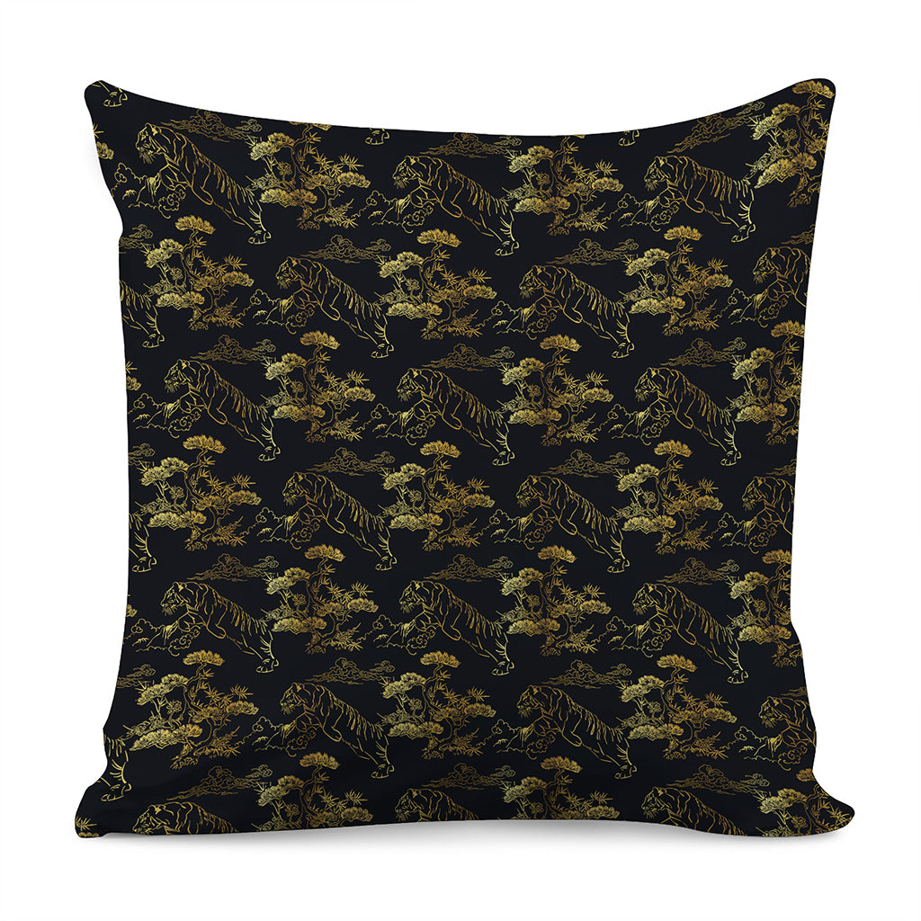 Black And Gold Japanese Tiger Print Pillow Cover