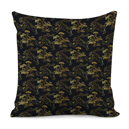 Black And Gold Japanese Tiger Print Pillow Cover