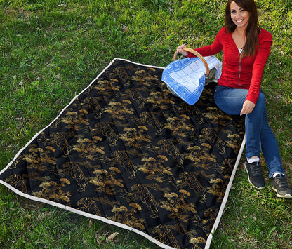 Black And Gold Japanese Tiger Print Quilt