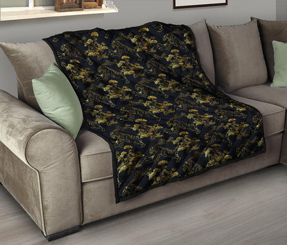 Black And Gold Japanese Tiger Print Quilt