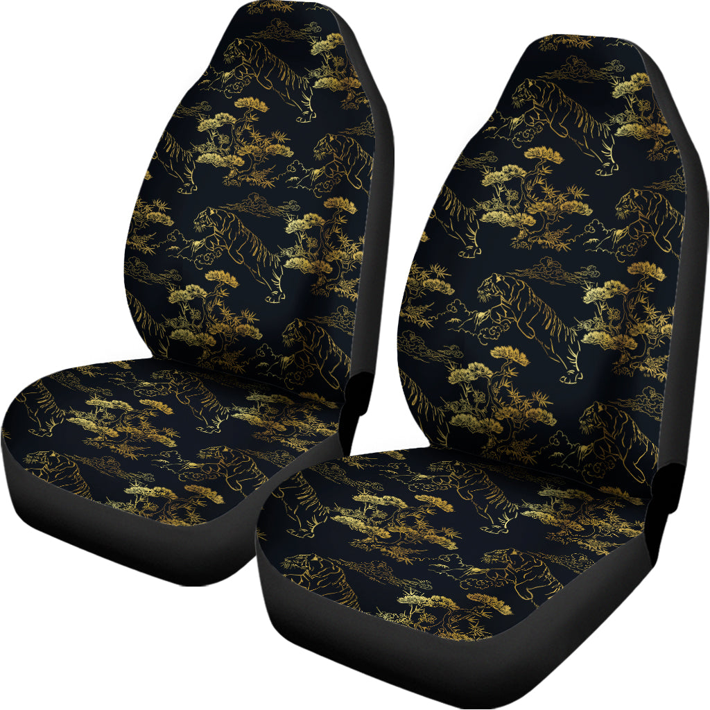 Black And Gold Japanese Tiger Print Universal Fit Car Seat Covers
