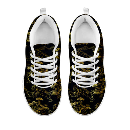Black And Gold Japanese Tiger Print White Sneakers