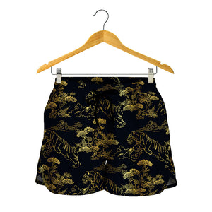 Black And Gold Japanese Tiger Print Women's Shorts