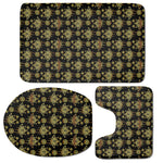 Black And Gold Lotus Flower Print 3 Piece Bath Mat Set