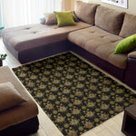 Black And Gold Lotus Flower Print Area Rug