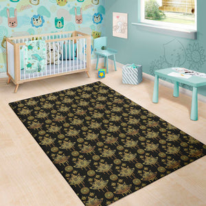 Black And Gold Lotus Flower Print Area Rug