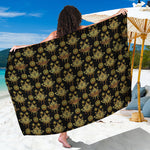 Black And Gold Lotus Flower Print Beach Sarong Wrap
