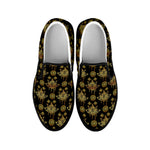 Black And Gold Lotus Flower Print Black Slip On Shoes