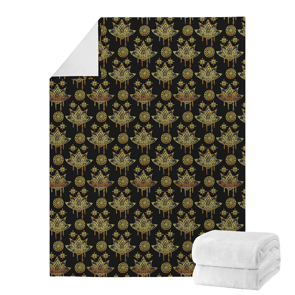 Black And Gold Lotus Flower Print Blanket